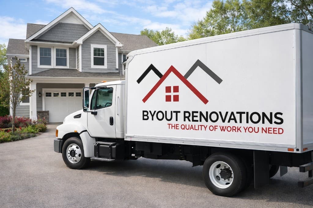 Byout Renovations branded truck parked in front of a Niagara home
