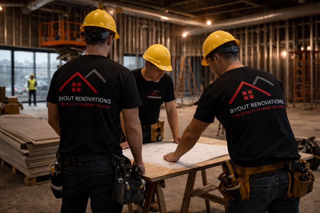 Renovation planning and blueprints on site