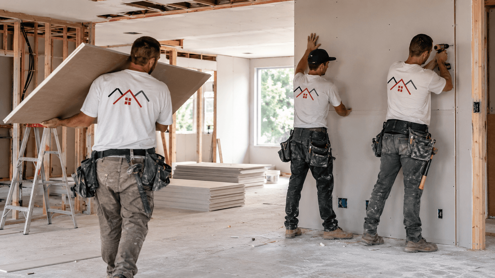 Byout Renovations team installing drywall during a home renovation