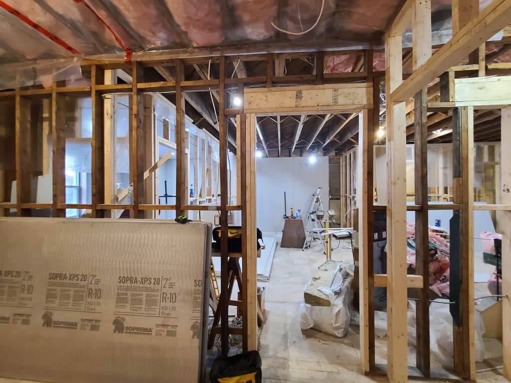 Completed basement restoration in a Niagara Region home after flood repairs