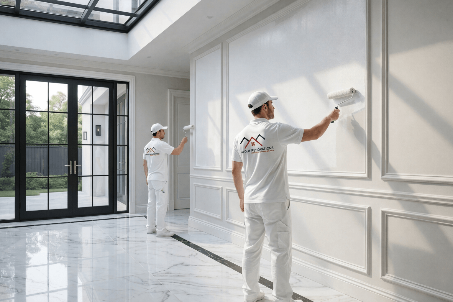 Byout Renovations painters finishing a bright Niagara home interior