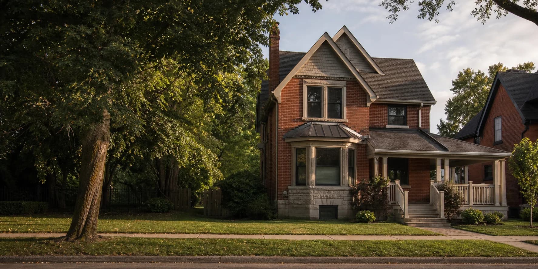 AI-generated visualization of a red-brick heritage home representative of Niagara Falls, Ontario
