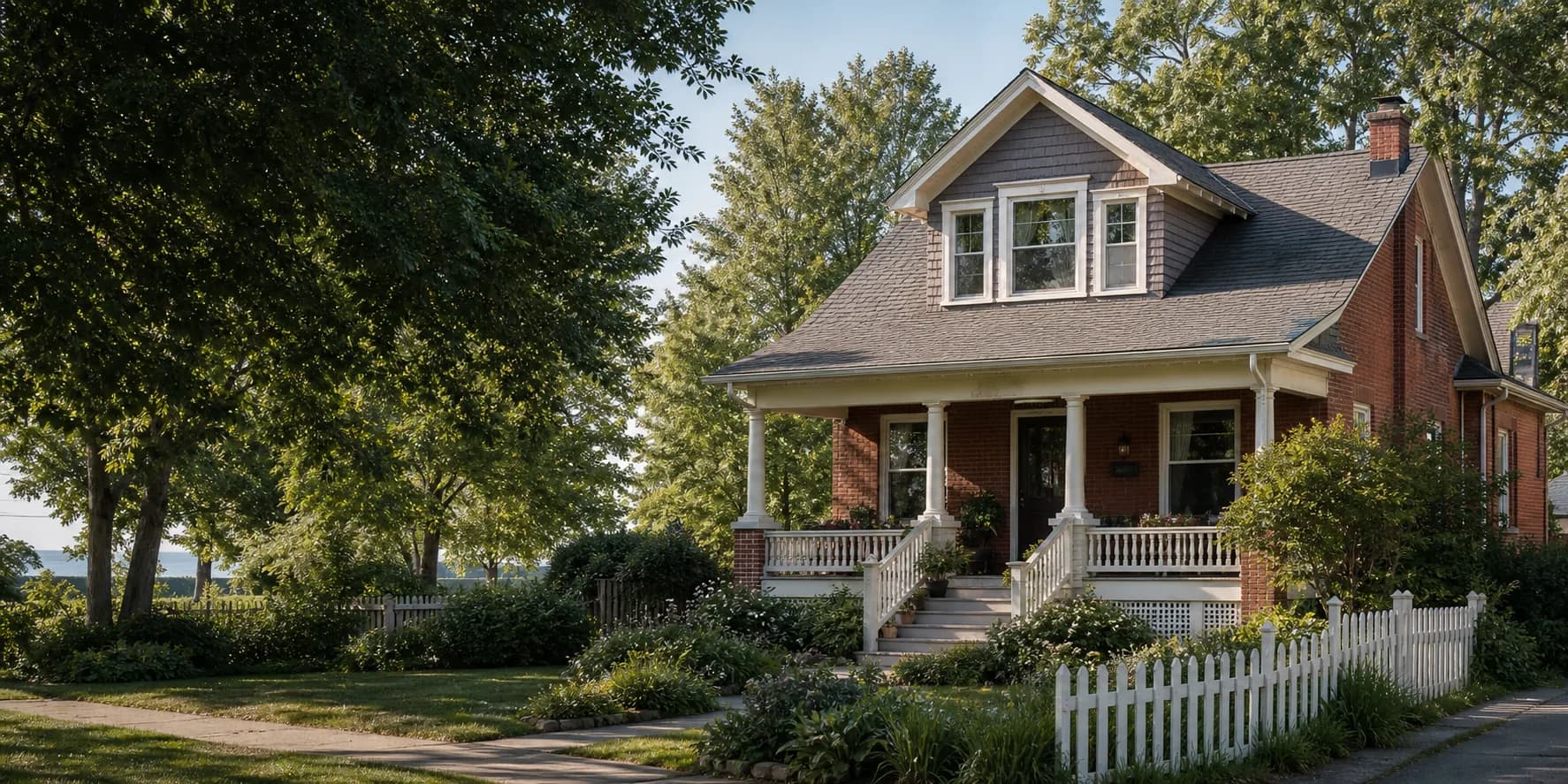 AI-generated visualization of a red-brick Edwardian cottage representative of Port Colborne, Ontario