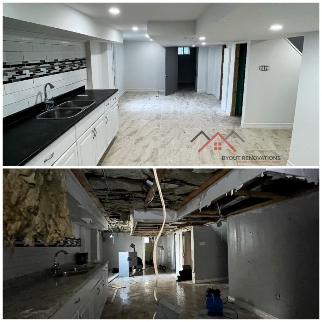 Before and after basement finishing project by Byout Renovations in Niagara