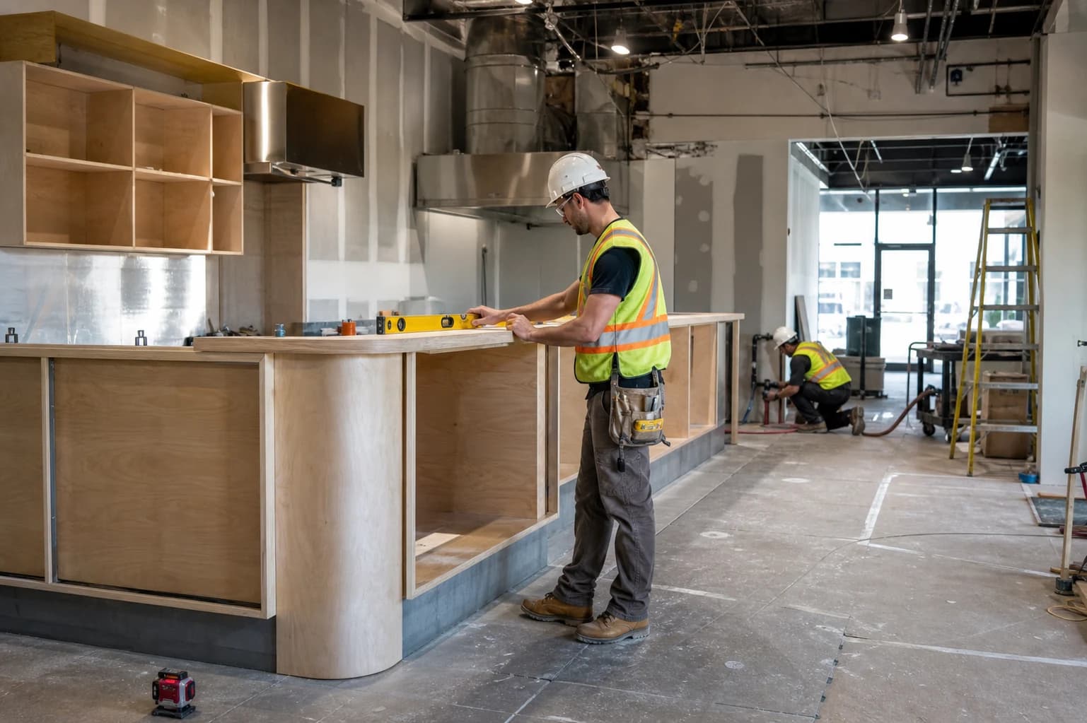 Representative retail build-out with millwork and trade work in progress